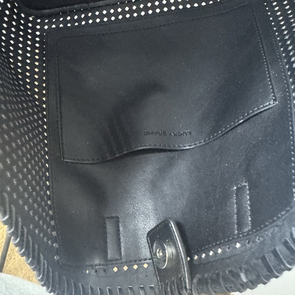 Lucky Brand Llyn‎ Black Perforated Leather Women Tote Handbag  NWT - Picture 6 of 7